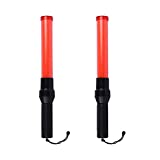 2 Pieces 16 inch Red Signal LED Baton Light,3 Flashing Modes, Traffic Control Wand with Wrist Strap, Using 2 D-Size Batteries (Not Included)2