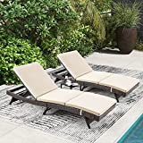 Vicluke Patio Chaise Lounge Set 2 Pieces, Outdoor Rattan Wicker Reclining Chaise with Adjustable Backrest and Removable Cushion, Pool Lounge Chair Set Sun Lounger for Poolside, Yard(2 Pieces, Khaki)