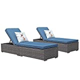 JOIVI Outdoor Chaise Lounge Chair, Patio Pool Lounge Chairs for Outside, Rattan Reclining Chaise Lounger with Adjustable Backrest and Removable Aegean Blue Cushions, Gray PE Wicker (Set of 2)