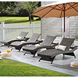 Asifom Set of 4 Long Reclining Chaise Lounge Set 79'' Outdoor Wicker Reclining Lounge Chair Patio Rattan Double Chaise Lounge Lawn Sunbathing Chairs Beach Pool Backrest Recliners(Set of 4)