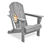 MUCHENGHY Folding Adirondack Chairs Patio Chairs Fire Pit Chairs Outdoor Chairs Plastic Adirondack Chairs Lawn Chairs Weather Resistant with Cup Holder for Deck, Backyard, Garden(Gray)