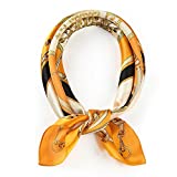 100% Real Mulberry Silk Scarf -21'' x 21''- Lightweight Neckerchief Women Men Small Square Digital Printed Scarves (Orange)