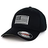 Armycrew USA American Flag Embroidered Flexfit Cap Fits Upto XXL - Black - XL-2XL