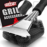 GRILLART Grill Brush and Scraper, Extra Strong BBQ Cleaner Accessories, Safe Wire Bristles 18" Barbecue Triple Scrubbers Cleaning Brush for Gas/Charcoal Grilling Grates, Wizard Tool BR-8115