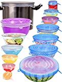 longzon Silicone Stretch Lids 14 Pack Include 2Pcs XXL Size up to 9.8'' Diameter, Reusable Durable Food Storage Covers for Bowl, 7 Different Sizes to Meet Most Containers, Dishwasher & Freezer Safe