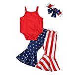 Newborn Baby Girls 4th of July Outfit Sleeveless Romper Tops American Flag Flared Pants Set Independence Day Clothes (Red, 0-3 Months)