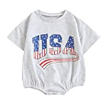 Toddler Baby 4th of July Outfit Boy Girl Oversized Romper/Shirts+Shorts Retro American Flag Matching Clothes (A USA Romper Gray,6-12 Months)