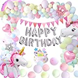 65 Pack Unicorn Party Decorations for Girls Happy Birthday Decors Pastel Balloon Garland Kit Baby Shower Engagement Wedding Bachelorette with Pink Triangle Banner Star Rainbow Unicorn Foil Balloons