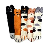 SKEFOLI Cat Paw Socks, 5 Pairs Cat Claw Socks for Girls Women Cozy Fuzzy Cat Feet Socks