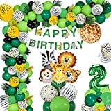 Safari Birthday Decorations, Jungle Baby Shower Decorations for Boys Forest Animal Balloons Happy Birthday Banner Wild Thing Party Supplies (2 Years)