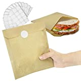 [200 Bags and 200 Stickers Pack] 8.5 x 6 Inch Kraft Wax Paper Sandwich Bags and White Round Sticker Label - Unbleached Biodegradable Deli Wrap Sheet Food Grade Grease Resistant for Cookie Bread Candy