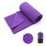 Yoga Towel,Hot Yoga Mat Towel - Sweat Absorbent Non-Slip for Hot Yoga, Pilates and Workout 24" x72(Grip Dots,Purple)