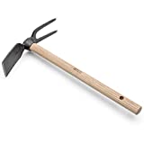 Kings County Tools Mini-Hoe & Two-Prong Grubber | Double-Sided Carbon Steel Blades | Lightweight Ash Handle | Gardening Tool | Weed and Break Up Soil with Less Effort