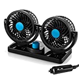 Car Fan 12V, 2 Speed Electric Car Cooling Fan with 360 Degree Rotatable, Dual Head Cooling Air Circulator Fan That Plugs into Cigarette Lighter, Auto Fan for Car Truck Van SUV RV Boat or Home