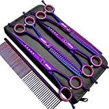 7.0 inches Professional Dog Grooming Scissors Set Straight & thinning & Curved & chunkers & comb 5pcs in 1 Set for left-handed & right handed