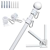 White Flag Pole for House,5 FT Heavy Duty Tangle Free Pole Kit for House with Bracket, Stainless Steel Outdoor Flag Poles for 2x3, 3x5, 4x6 American Flag Use for Backyard, Garden, Yard, Porch