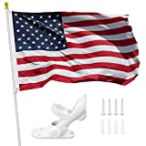 KEMNOLE American Flag Pole Kit, 2x3 Ft US Flag with Stitched Stripes Embroidered Stars, Brass Grommets, 360 Spinning Flag Pole & Double Adjustable Flagpole Bracket