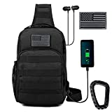 Tactical Shoulder Bag,Molle Shoulder Backpacks,Military Sling Daypack Backpack with USB Charging Port(Black)