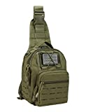 BOMTURN Tactical Backpack Sling Bags - 1000D Waterproof Military Backpack // Chest Bag // CCW Bags Outdoor Shoulder Bag with USA Flag Patch for Every Day Carry Green