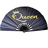 Large Folding Rave Hand Fan- Queen Handheld Fan for Festival, Heavy Duty Party Accessories and Props