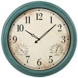 18 Inch Vintage Wall Clock with Thermometer and Hygrometer, Waterproof Outdoor Clock with Large Number, Non-Ticking Decorative Clock