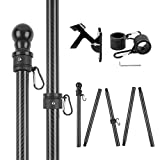 HIBLE 6FT Flag Pole Residential Carbon Fiber Flag Pole Wall Mount Flag and Pole for House Porch Patio, 5 Sections Black Flag Poles with Upgraded Metal Screw Joint Parts ( 1 Inch Flagpole with Bracket and Built-in Bearings Flag Pole Rings )