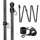 HIBLE 8 Foot Black Flag Pole 1 Inch Carbon Fiber Flag Pole for House, 6 Sections Tangle Free Flag Poles Residential With Sturdy Metal Screw Joint Parts and Built-in Smooth Bearings Flag Pole Spinners (no Flag and no Bracket)