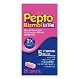 Pepto Bismol Ultra Caplets, 2X Concentrated Formula*, Upset Stomach Relief, Bismuth Subsalicylate, Multi-Symptom Relief of Gas, Nausea, Heartburn, Indigestion, Diarrhea, 24 Caplets