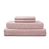 DAPU Pure Linen Sheets Set, 100% Yarn-Dyed French Linen, Breathable and Durable for Hot Sleepers, 4 Pcs Set - 1 Flat Sheet, 1 Fitted Sheet, 2 Pillowcases (Smokey Pink, Queen)