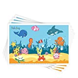 Disposable Stick-on Placemats 40 Pack for Baby & Kids, Toddler Placemats in Reusable Pouch 12" x 18" (Blue Ocean Life)