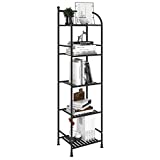 FKUO 5 Tier Bathroom Storage Open Shelf Unit, Free-Standing Metal Corner Rack Shelving for Kitchen, Living Room, Hallway (Black, 5 Tier)