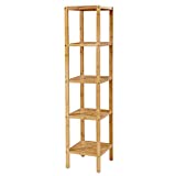 SONGMICS 100% 5-Tier Bamboo Bathroom Shelf, Narrow Shelving Unit, Multifunctional Storage Rack, Wood Corner Rack, for Kitchen, Livingroom, Bedroom, Hallway Natural UBCB55Y