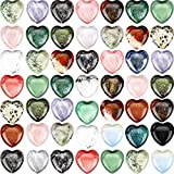 Fumete 60 Pieces Mix-Color Crystal Natural Heart Stone Mini 20 mm Pocket Heart Love Carved Palm Puffy Shaped Chakra Reiki Energy Balancing Stone for Decoration (Retro Pattern)