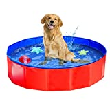 ITidyHome Foldable Pet Dog Kids Swimming Pool(32'' x 8''),Plastic Anti-Slip PVC Bathing Tub Swimming Pool Durable Fiberboard Kiddie Pool Red