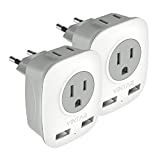 [2-Pack] European Travel Plug Adapter, VINTAR International Power Plug Adapter with 2 USB Ports,2 American Outlets- 4 in 1 Outlet Adapter,Travel Essentials to Italy,Greece,France, Spain (Type C)