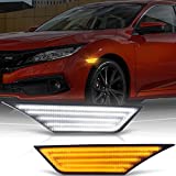 Gempro Switchback LED Side Marker Lights Smoked Lens Sequential Turn Signal Lamps Replacement for 2016-2021 Honda Civic White & Dynamic Amber Front Fender Bumper Reflector, 2 Packs