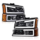 PIT66 LED Headlight, Compatible with 03-06 Chevy Silverado 1500 2500 3500 HD Model/03-06 Avalanche 1500 2500(Fit No Cladding only)/2007 Silverado 1500 2500 3500 Clear Lens Chrome Housing Amber Corner