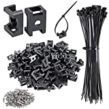 100 Pcs Cable Zip Tie Saddle Type Mounts Base with 8" Cable Ties Tapping Screw, Wire Cable Clips Organizer Holders Clamps Black