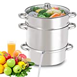 Giantex 11 Quart Juice Steamer Fruit Vegetables Juicer Steamers w/ Tempered Glass Lid, Hose, Clamp, Loop Handles Stainless Steel Steam Juicer Multipots Kitchen Cookware for Making Juice, Jelly, Pasta