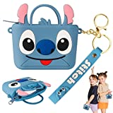 Besoar Blue Stitch Coin Purse for Girls Kids Women Teen Child Fidget Fidgets Toy Toys Change Purses Coins Cute Beauty Kawaii Small Mini Zipper Silicone Pouch Keychain Cartoon Design Cool Pouches