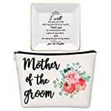 mother of the groom bride makeup pouch bridal cosmetic bag flower pattern makeup pouch letter toiletry bag, mother jewelry tray ceramic jewelry holder dish trinket box bridal ring holder for women (Mother of the Groom)