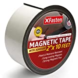 XFasten Strong Magnetic Tape for Whiteboard, 2-Inch X 10-Foot Magnetic Tape Strips with Adhesive Backing, Magnetic Tape Heavy Duty for Walls, DIY, Office, Flexible Magnetic Tape Roll for Classroom