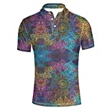 AFPANQZ Colorful Spiral Print Men Shirts Shirts Novelty Fashion Shirt T-Shirts Classic 1950s Vintage T-Shirts Stand Collar Regular-Fit Tunic Tops