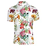 HUGS IDEA Modern Men's Jersey Golf T Shirts Skull Flower Design Hawaiian T-Shirt Summer Casual Short Sleeve Tees