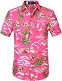 SSLR Mens Hawaiian Shirt Flamingos Casual Short Sleeve Button Down Shirts Aloha Shirt (Small, Rose Red)