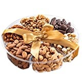 Nuts Gift Basket + Gold Ribbon (6 Piece Assortment, 1.8 LB) Fathers Day Bouquets Arrangement Platter, Birthday Care Package, Healthy Food Tray Kosher Snack Box for Dad Women Men Adults, Prime