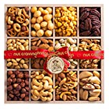 Nuts Gift Basket in Wooden Tray + Red Ribbon (12 Assortments) Gourmet Bouquets Arrangement Platter, Birthday Care Package, Healthy Food Kosher Snack Box for Adults Men Women, Prime