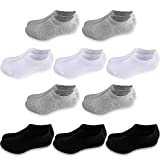 Cozi Foot 10 Pairs Boys Girls No Show Socks Cotton Non Slip Low Cut Socks (Medium, C03-Black/White/Gray)