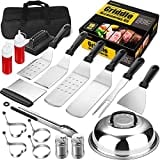 Aofmee Griddle Accessories, 19 Pcs Flat Top Grill Accessories, Griddle Accessories Kit with Griddle Spatula, Scraper, Tongs and Egg Rings, Stainless Steel Griddle Tools Set for Outdoor BBQ and Camping
