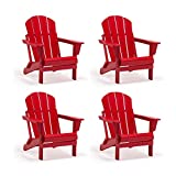 WO 4 Piece Set Outdoor Folding Poly Adirondack Chairs, All Weather and UV Resistant, HDPE, for Backyard, Lawn, Patio, Deck, Garden, Weather Resistant Polyethylene Plastic Lounger, Red